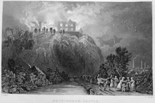 NOTTINGHAM CASTLE ON FIRE RIOTS GREAT REFORM BILL ACT ~ 1836 Art Print Engraving