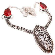 Iron Tiger's Eye Gemstone Silver Plated Handmade Jewelry Necklace 24 Gms N-1583