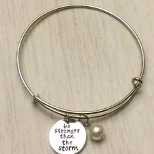 Message Charm Expandable Bangle Bracelet “Be Stronger Than The Storm”