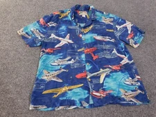 paradise found hawaiian shirt men large blue planes island airplanes  button up
