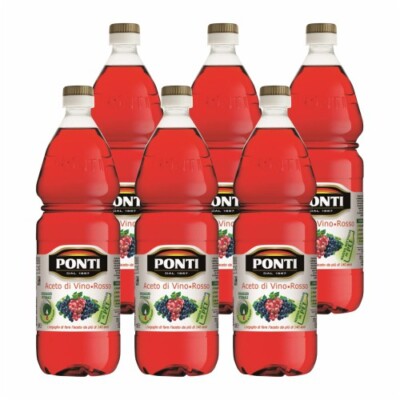 6x Ponti Aceto di Vino Rosso ''italienischer Rotweinessig'', 1000 ml