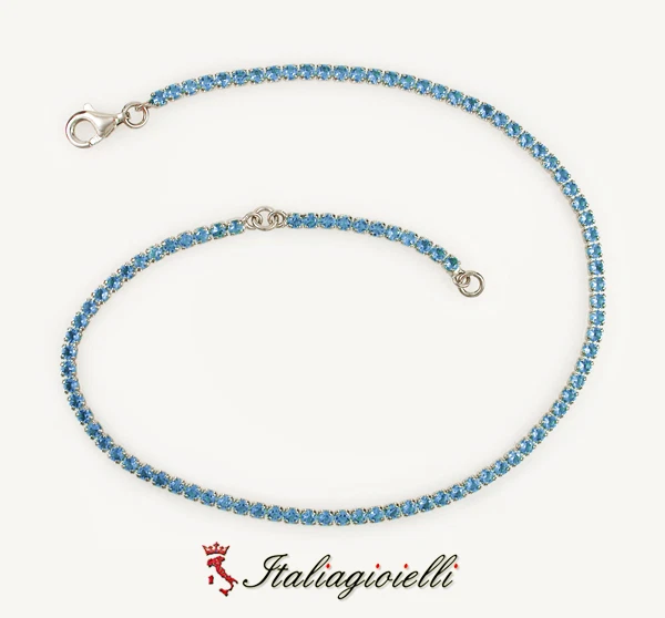 Cavigliera Tennis Topazio Brillante in Argento 925 Rodiato Oro Bianco - Immagine 3 di 4