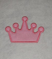 Pink Glitter Princess Crown 4 inch Iron on Embroidered Applique Patch