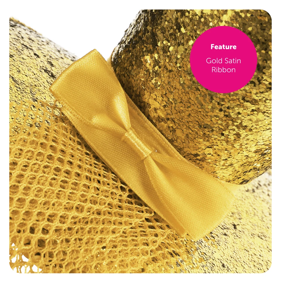 GOLD MINI TOP HAT WITH NET GLITTER FASCINATOR FANCY DRESS ACCESSORY CHRISTMAS - Image 3 of 4