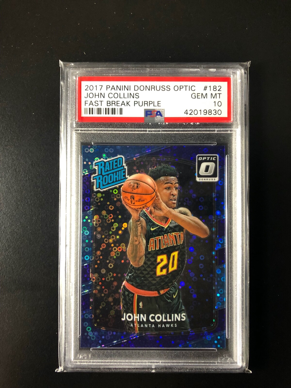 2017 John Collins Panini Donruss Optic Fast Break Purple 099/155 RC #182 PSA 10
