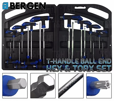 US PRO BY BERGEN BERGEN 16pc T Handle Torx & Ball Point Hex Key Drive Set Allen Key Security Star