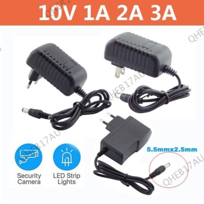 Universal 10V DC Power Supply Adapter 1A 2A 3A 100-240V AC Charger 5.5*2.5mm 24H