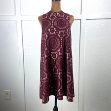 American Rag Sleeveless Trapeze Dress M Burgundy Beige Geometric Boho Chic