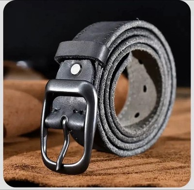 Men s Genuine Leather Belt Black Matte Buckle Casual Jeans Belt 1.3  Wide