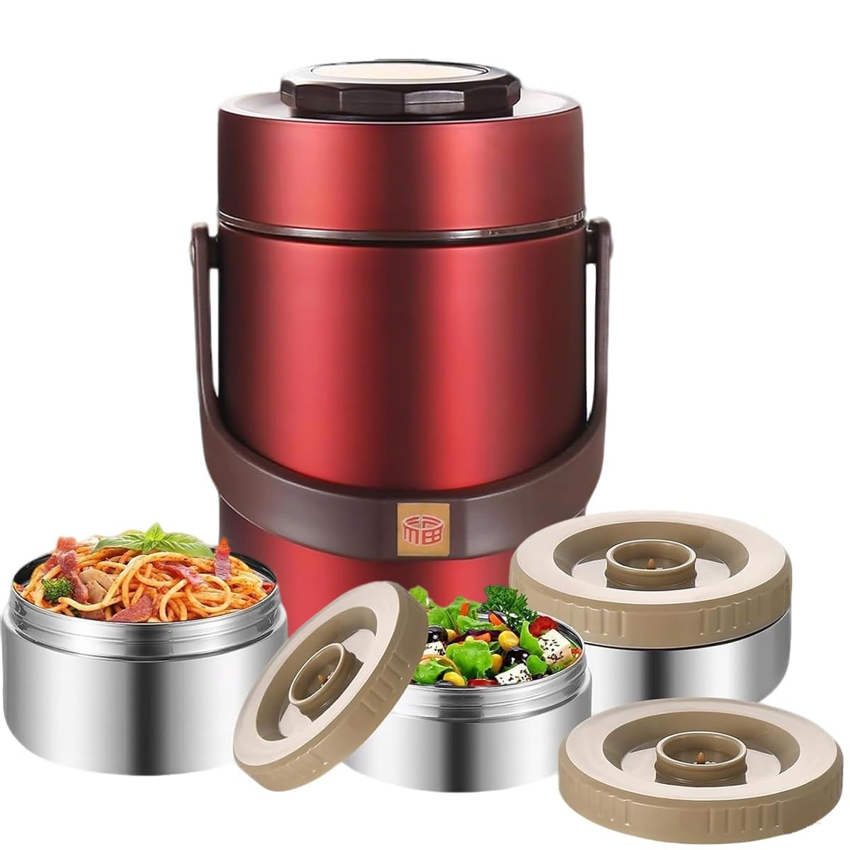 67oz Vacuum Insulated Lunch Food Container for Hot Food, 3 Tier 67 oz, Red 