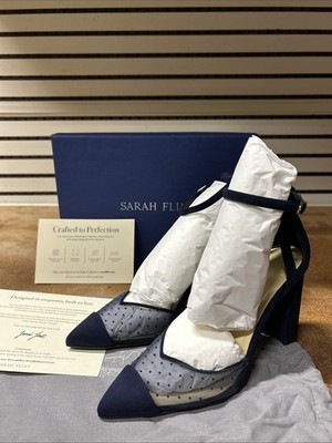 NIB Sarah Flint Parker 85 Heels in Navy Polka Dot Mesh Sz 39 or US 8.5