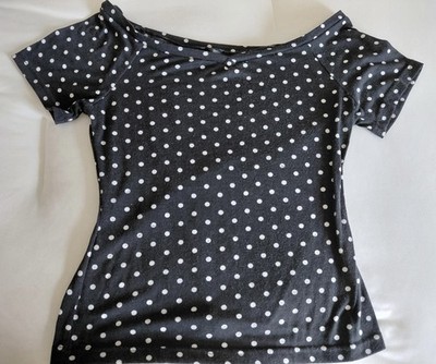 SHEIN Women s M Black/White Polka Dot Off-the-Shoulder Short Sleeve T-Shirt