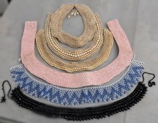 Lot of 6 Vintage Beaded Collars H.Jiran's Creation plus Jet, Pink, Blue/White...