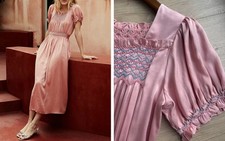Women Doen Square Neck Embroidered Short Sleeve A-line Midi Dress