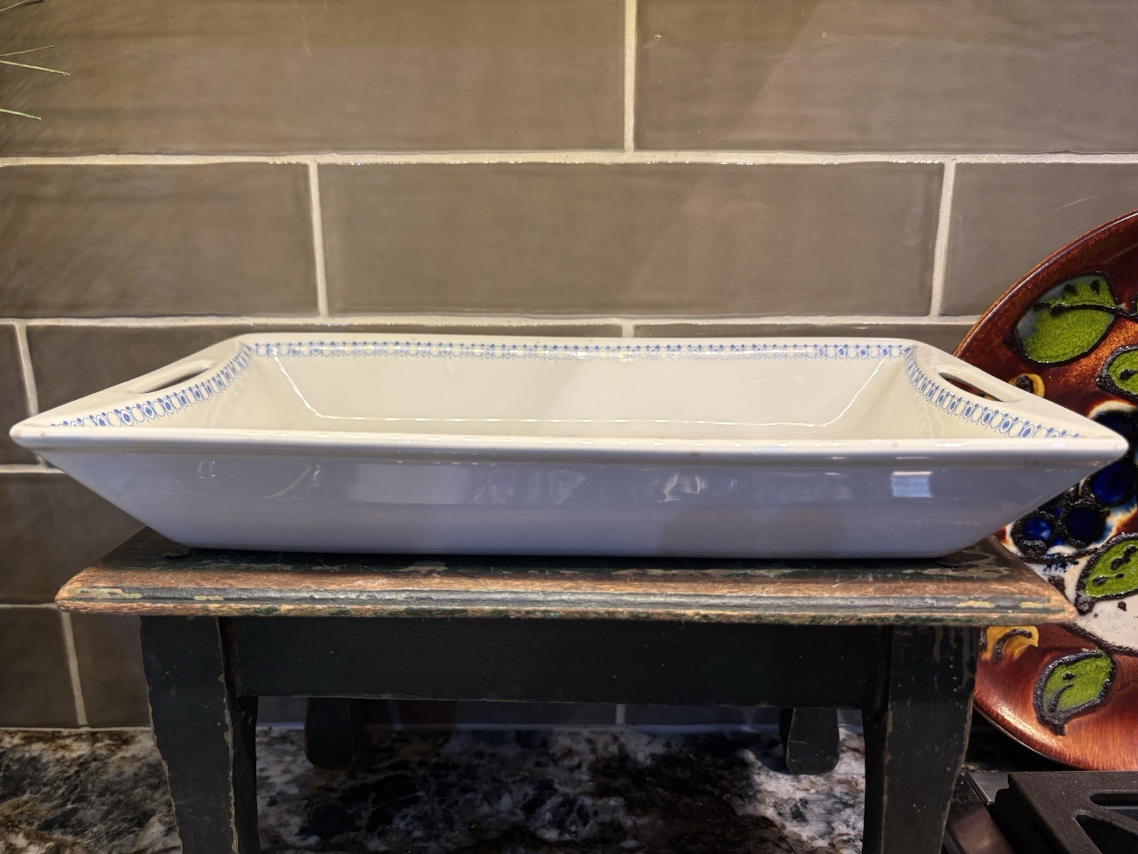 Vtg 1960 Figgjo Lotto Tori Design 13.5x7.75” 2 Handled Norway Serving Dish