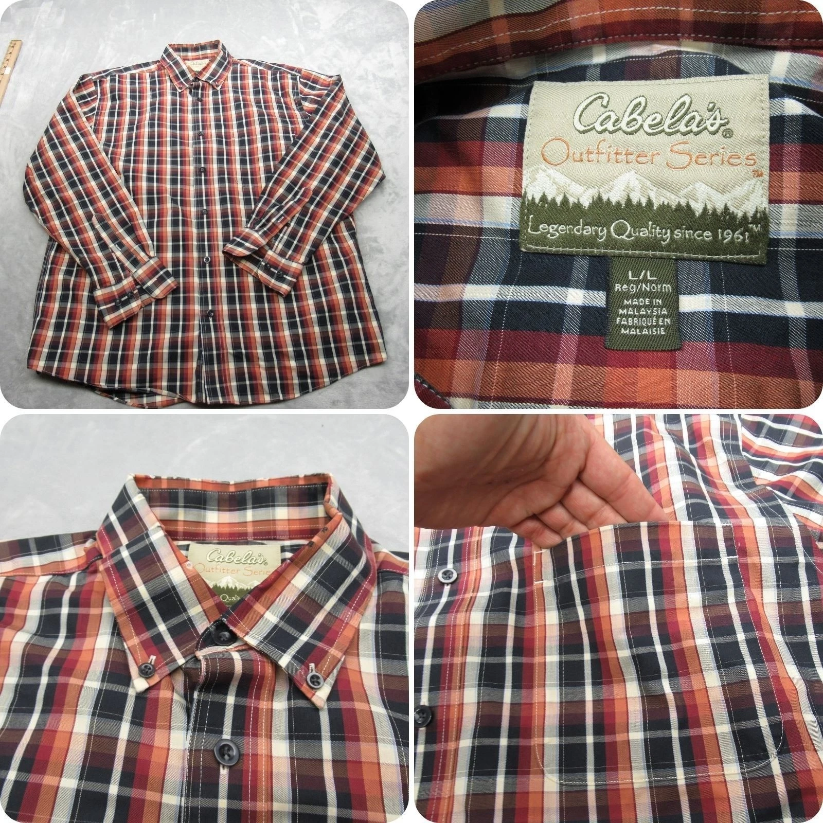 Cabelas Outfitter Series Shirt Mens Large Brown Plaid Water Resistant Tech Fish