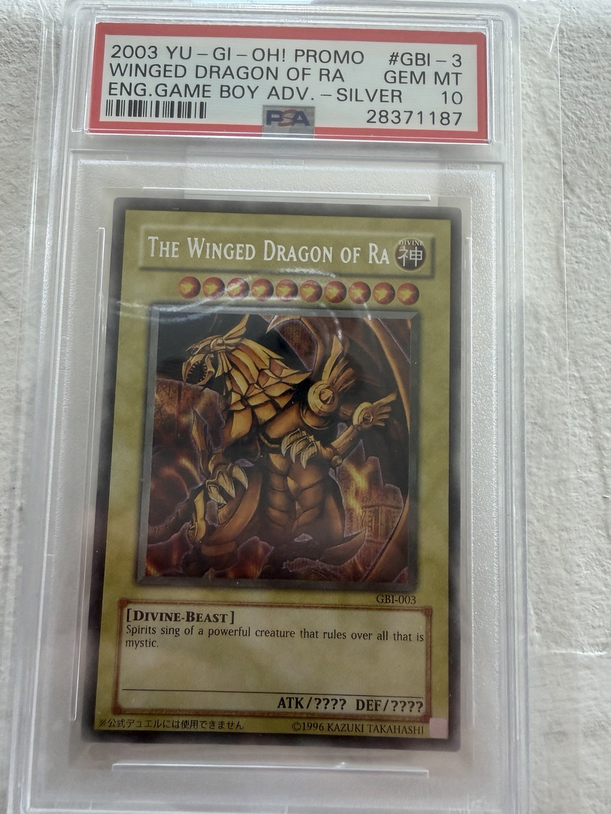 Yu-Gi-Oh! The Winged Dragon of Ra GBI-003 Secret Rare Card PSA 10 view 1