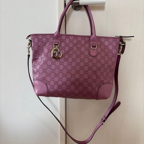 Gucci GG Leather Bag Pink 2Way Handbag Crossbody Used