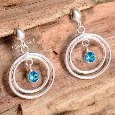 London Blue Topaz Gemstone 925 Sterling Silver Earring For Sister Birthday Gift
