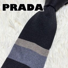 Prada Black Knit Tie Solid Classic Slim Dress Accessory Used