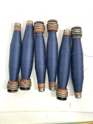 Wrapped Wood Quills, ALL BLUE, Bobbins, Spools, Textile, lot of 6