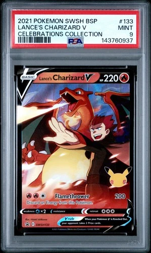 2021 POKEMON SWSH BLACK STAR PROMO CELEBRATIONS COLL LANCE'S CHARIZARD V PSA 9