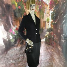 Traje de Noche St. John Negro Talla 6 Esmoquin Estilo Tejido Jkt Satinado Trm Negro Satinado Skt