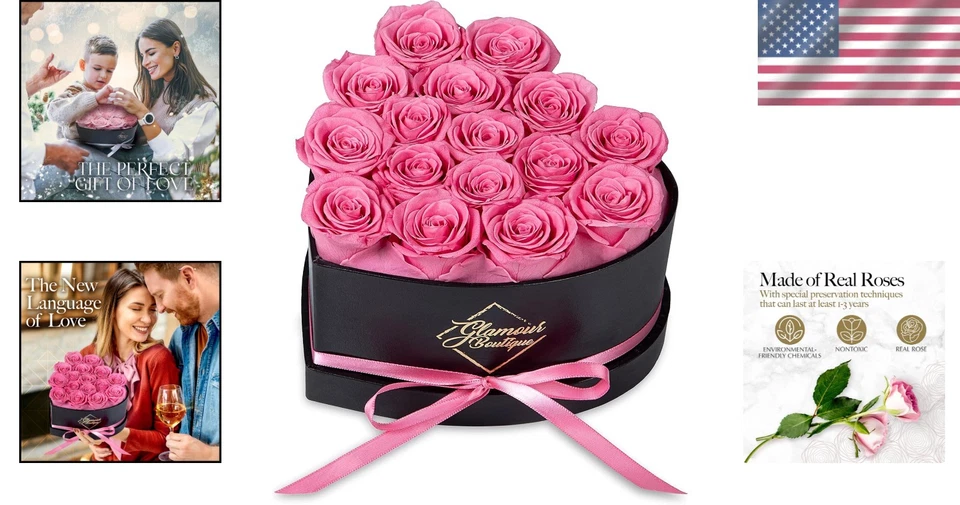 Caja Corazón Forever Roses - 16 Flores Rosa Conservadas Foto 2 de 4