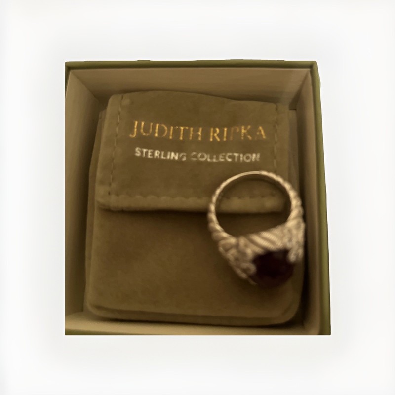 Judith Ripka Sterling Silver Ring,Size 8 , Amethyst & Diamonique CZ , New  