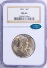 1951 Franklin Half Dollar, Silver 50c NGC MS 64 (CAC)  - Toned
