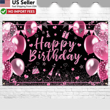 Pink Black Happy Birthday Banner Backdrop 6x3.6ft Decorations Men Women Kids
