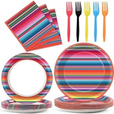 100PCS Mexican Serape Fiesta Party Plates and Napkins Party Supplies Colorful...