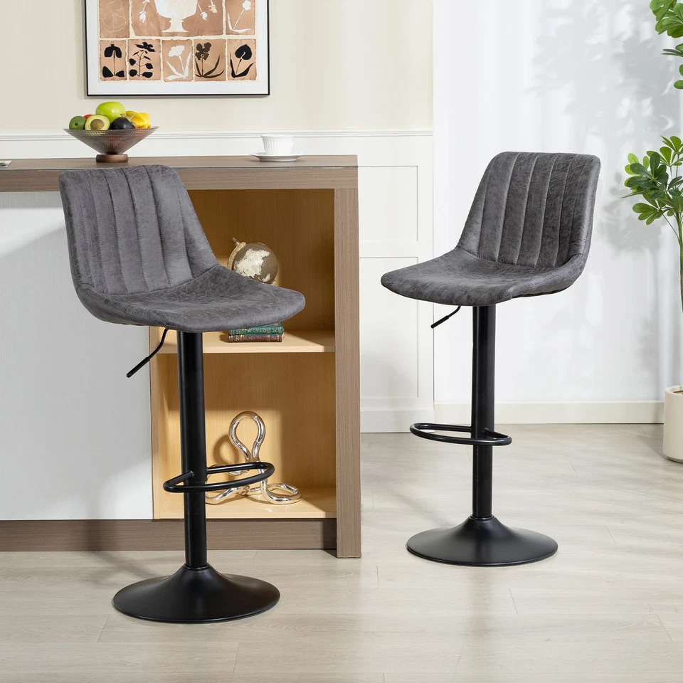 HOMCOM Bar Stools Set of 2 Adjustable Swivel Bar Chairs with Backrest - Image 2 of 4