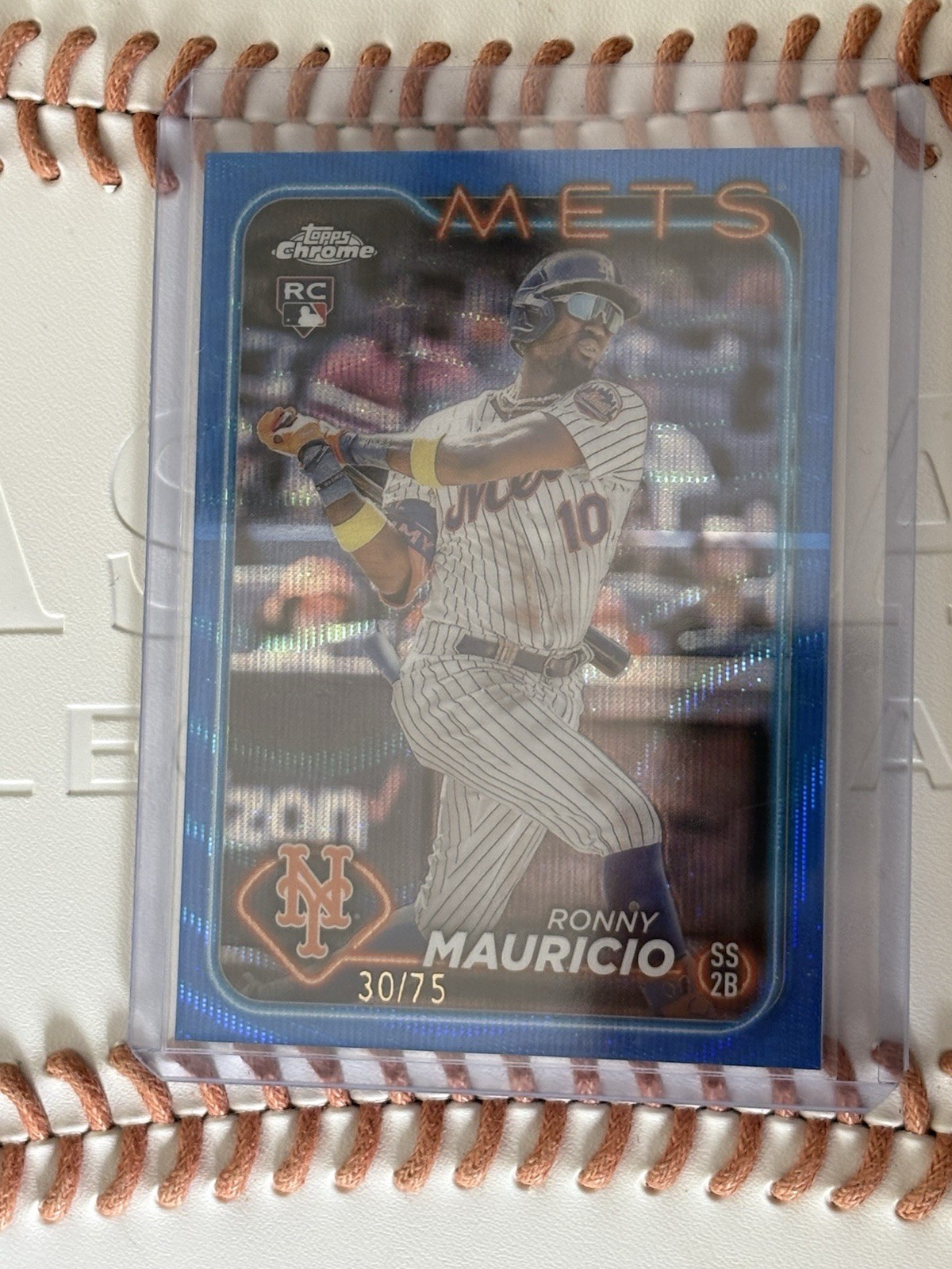 2024 Topps Chrome Ronny Mauricio Blue Wave Refractor ROOKIE RC 51/75 #28 Mets