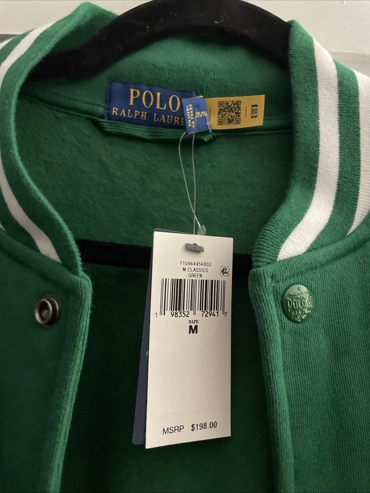 Chaqueta de béisbol universitaria polar con logotipo de Big Pony verde Polo Ralph Lauren para hombre talla M Foto 2 de 4
