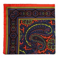 Orange  Brown Paisley Silk Pocket Square Hand-Rolled in England 