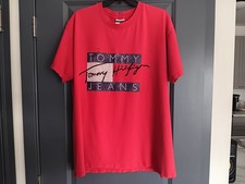 VTG 90s Tommy Hilfiger Tommy Jeans Big Flag Red Thrashed Distressed T-Shirt Sz M
