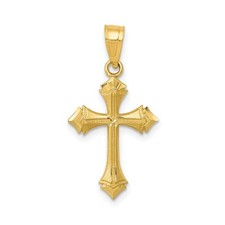 14k Gold Cross Pendant Modern Diamond Cut Beveled Religious Men Women Necklace