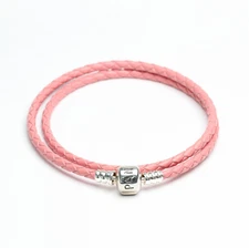 Authentic PANDORA Pink Double Leather Bracelet Barrel Clasp #590705CMP-D 41 CM