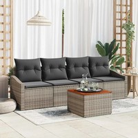 Gartensofa-Set Mit Kissen 5 Pcs Grau Poly-Rattan