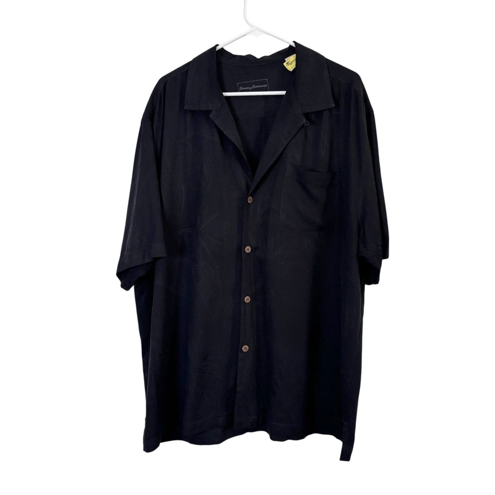 Tommy Bahama Embossed Silk Button Front Camp Shirt XL Black