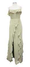 Azazie Barbie 1001 Chiffon Ruffle Column Dress Leg Slit Moss Green [SIZE A8]