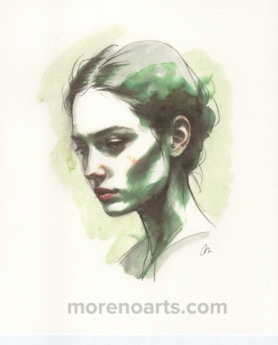 Original 8x10 Frauenportrait Figur Aquarell Gemälde Skizze auf schwerem Papier
