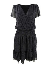 MICHAEL Michael Kors Women's Printed Faux-Wrap Dress (M, Black/Silver)