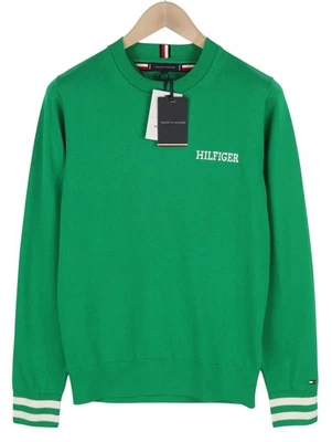 Pull Homme Vert En Maille Avec Col Ras Du Cou TOMMY HILFIGER Monotype À Rayures - Photo 1/4