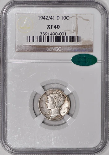 1942/1-D Mercury Dime 10c NGC XF40 CAC - Original PQ!