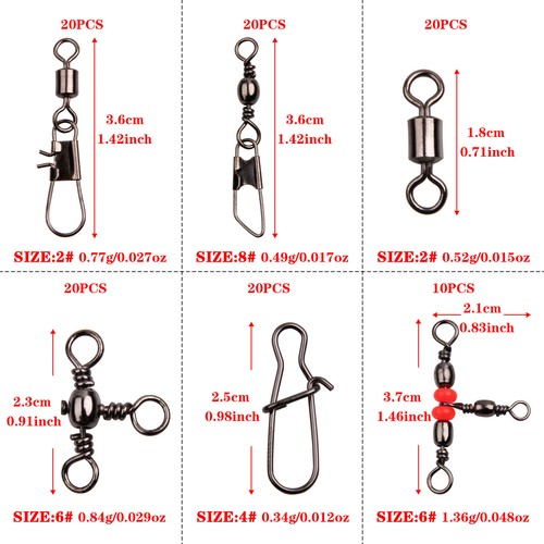 Fishing Swivels Snaps Kit Rolling Barrel Swivel Lure Connector Tackle Box 1#-10# - Picture 42 of 48