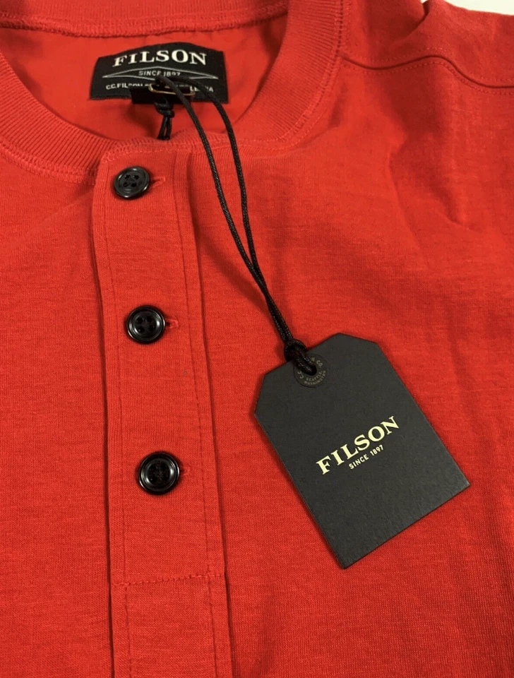 Filson Double Layer Henley Shirt Long Sleeve Red M 100% Cotton - Image 2 of 4