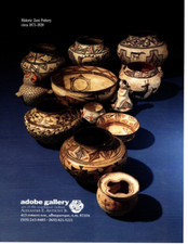 1993 AMERICAN INDIAN ZUNI POTTERY EXHIBIT PRINT AD, ADOBE GALLERY PRINT AD