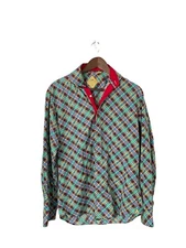 Steven Land trim Fit sz m 15 1/2 34/35 colorful geometric button shirt mens
